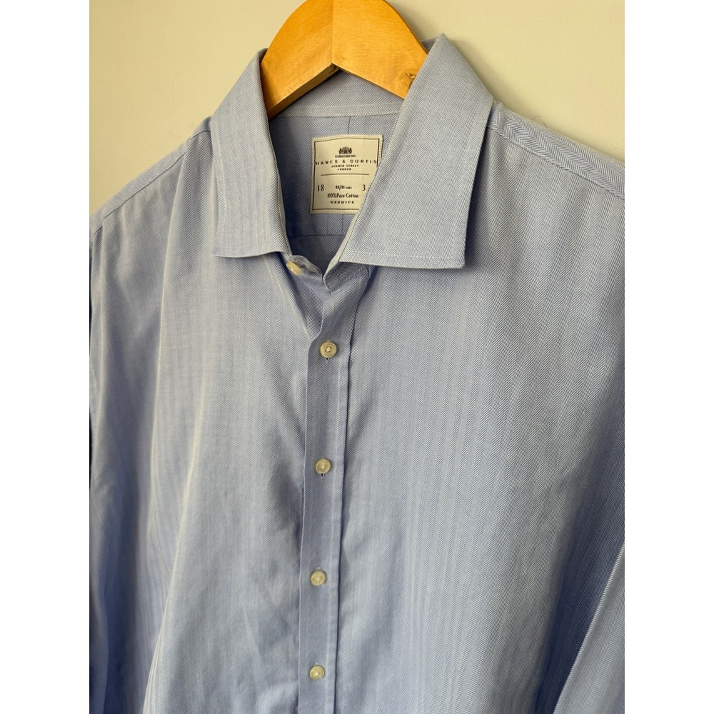 Hawes & Curtis Warwick Dress Shirt Mens 18 36 Light Blue Herringbone French Cuff